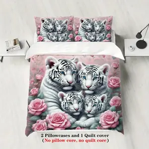 Tiger Rose Print Bedroom Bedding Set, Cute Luxurious Style, Perfect for Room Decor, Ideal Gift Choice