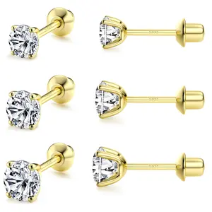 FASACCO Stud Earrings Screw Back Earrings for Women Men Cubic Zirconia Earrings Studs 3MM 4MM 5MM Sparkling CZ