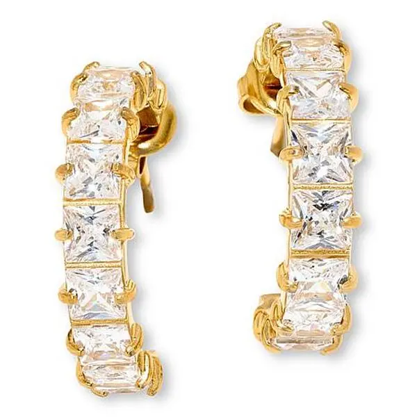 Radiance by Absolute™ Stainless Steel 1" Princess Stone Hoop Earrings