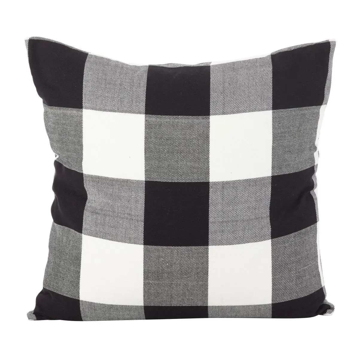 SARO 9025P.BK20S Classic 20 in. Square Plaid Weave Buffalo Check Cotton Down-Filled Cushion Pillow, Black, Machine Washable for Log Cabin Bed and Sofa