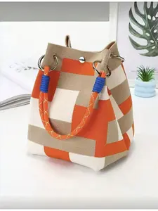 New Fashion Women's Handbag Casual Trendy Handbag Multi - functional Tote Bag with Safety Lock Wristlet Wallet 2 - in - 1 Storage Bag Suitable for Travel Outdoor Commute Daily Use Durable Handle INS Style Woven Bucket Bag Stylish Handbag