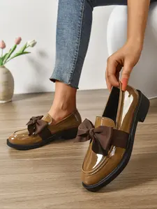 Women's Bow Decorated Flat Loafers, Comfortable Slip-On British Style Low Heel Shoes, Casual Formal Shoes for All Seasons Bowknot Design Shoes