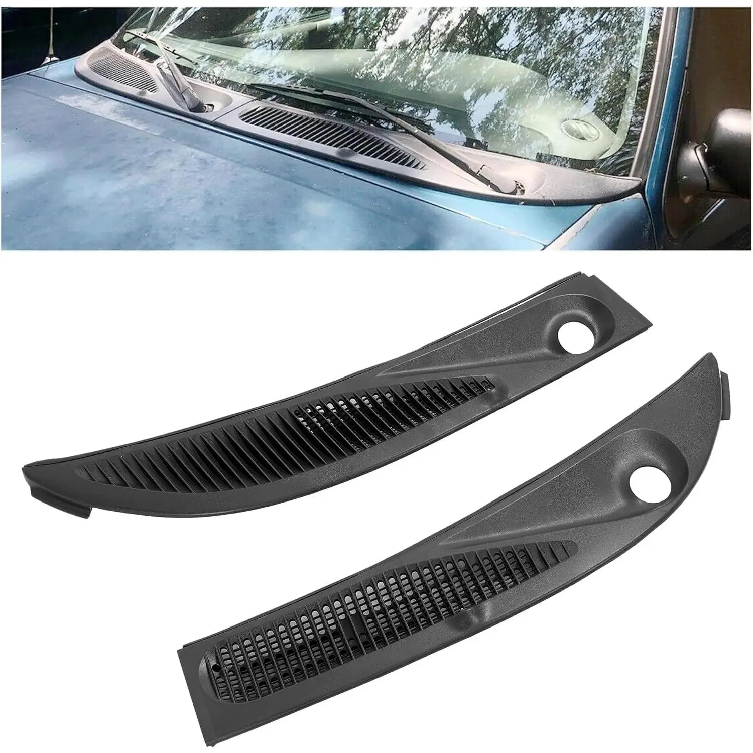 KQQIO Vehicle Replacement Left & Right Windshield Wiper Vent Panels - Exact-Fit Plastic Cowl Cover for 1995-2005 Ford Explorer Sport, 1997-2001 Mercury Mountaineer, Replaces F57Z Series F57Z-78022A68-A/F57Z-78022A69-A, Includes Washer Fluid Hose