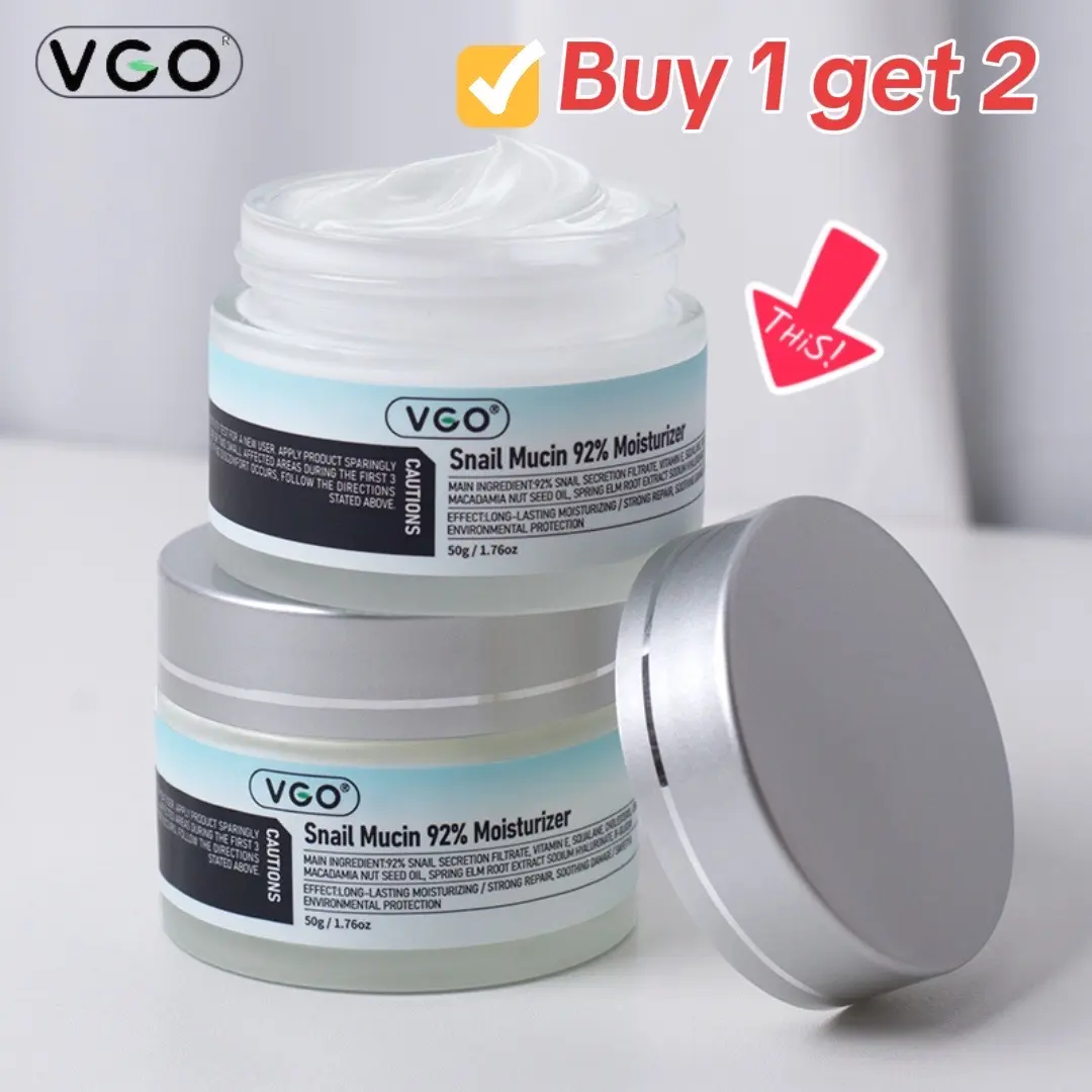 VGO Snail Mucin Face Moisturizer - Alcohol-Free Gel Cream with Hyaluronic Acid & Vitamin C, Hydrate, Moisture, Anti-Wrinkle, Smoothing, Repairing, Skin Repair, Daily Brightening for All & Sensitive Skin, 50g