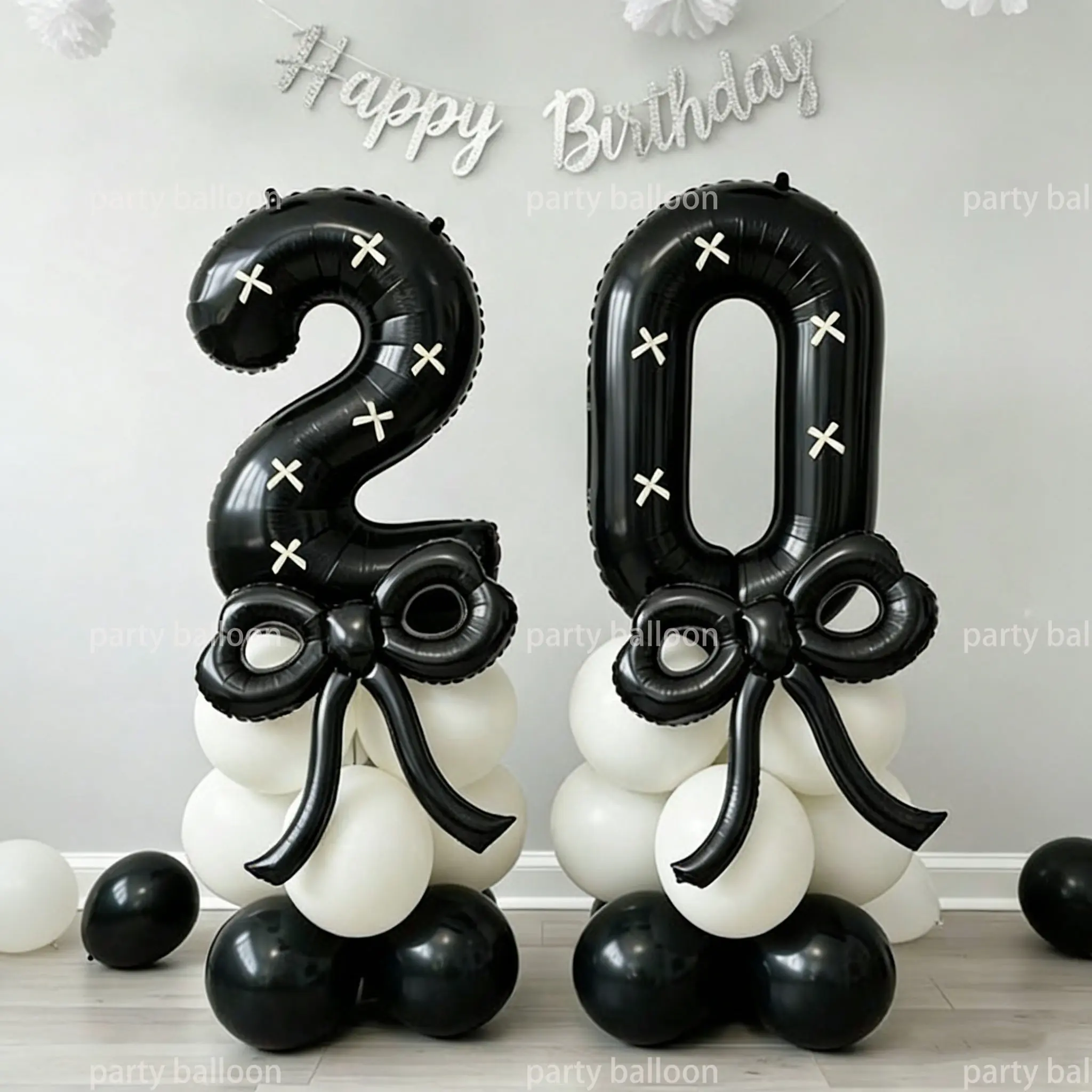 22-Piece Bow Number Balloons Set, Birthday Decoration Kit, 10-Inch Latex Balloons, Modern Themes, Wedding Anniversary Decor