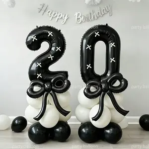 22-Piece Bow Number Balloons Set, Birthday Decoration Kit, 10-Inch Latex Balloons, Modern Themes, Wedding Anniversary Decor