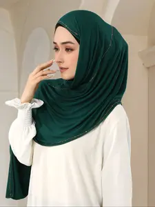 Women's Elegant Chic Woven Fabric Hijab Scarf for Muslim, Chain Detail Design, Casual Daily Wear & Outdoor Photography Accessory, Head Scarf