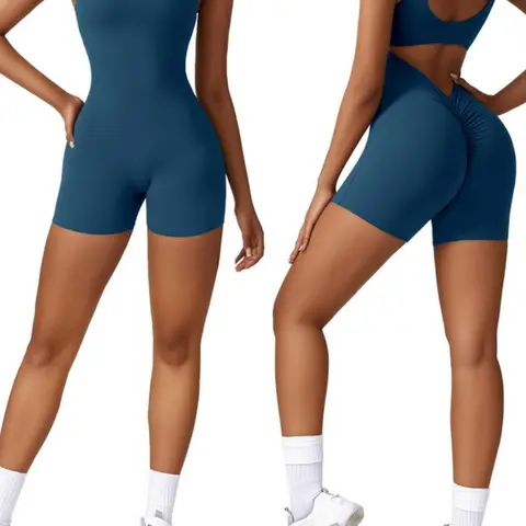 Women's Solid Square Neck Sports Romper, Casual Athleisure Style Sleeveless Bodycon Romper for Yoga Gym Workout, Ladies Sportswear for All Seasons, Sporty Jumpsuit, Sleeveless Yoga Jumpsuits, Workout Rompers