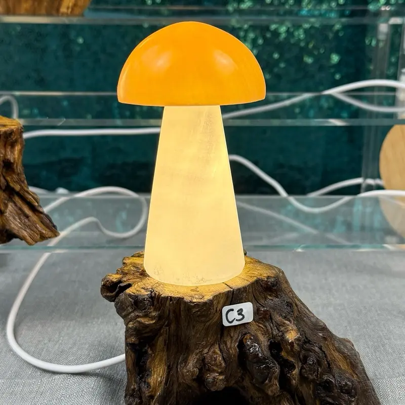 4” white colored Selenite mushroom set - (C3)