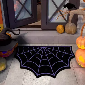 Halloween Spider Web Decorative Rug, Indoor Outdoor Floor Door Mat, Reflective Fabric, Durable Short Pile, Easy to Clean, Home Decor