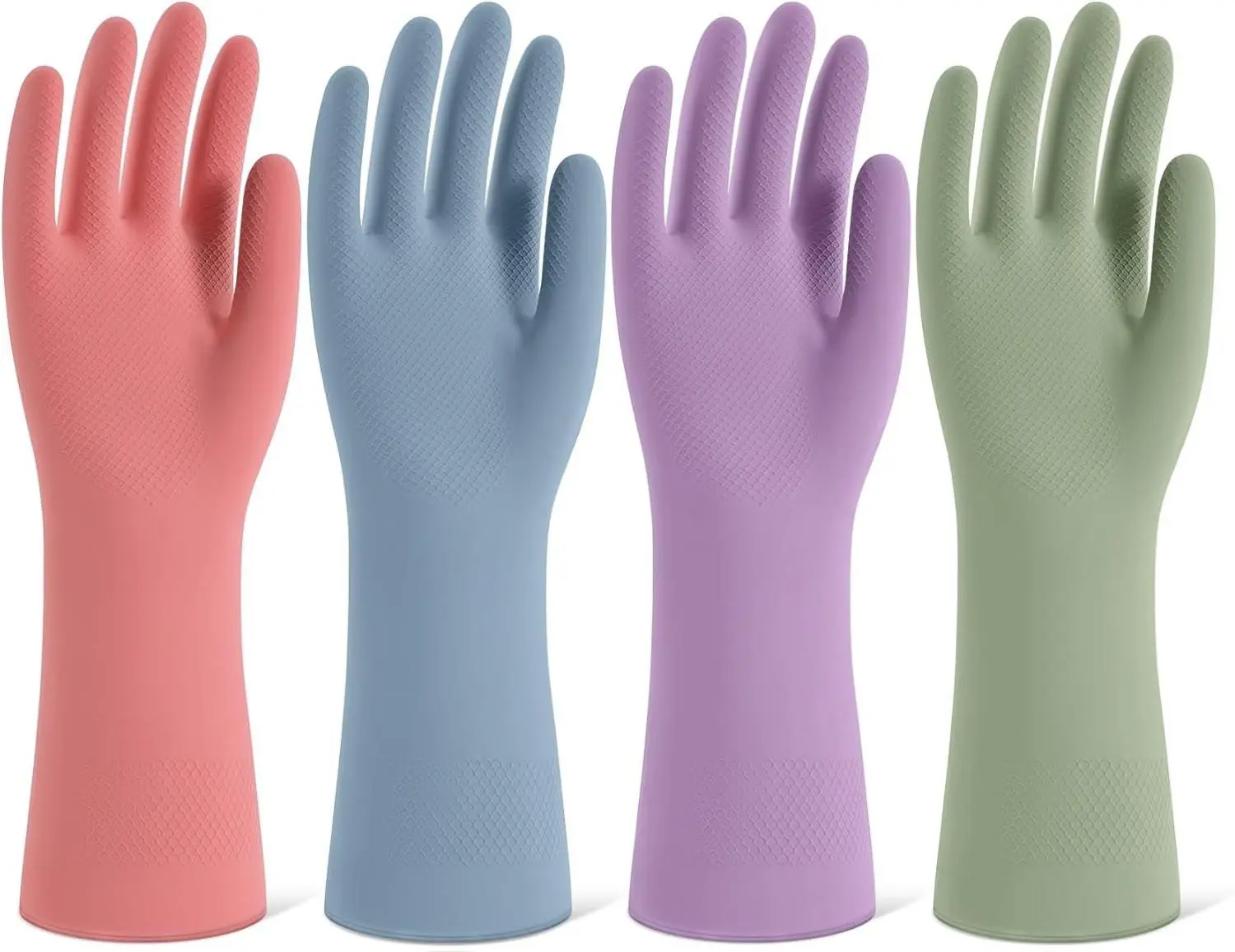 Rubber Cleaning Gloves for Dishwashing, 4 Pairs Reusable Kitchen Gloves for Washing Dishes and Household Cleaning, Colorful Dish Gloves with Flocked Lining and Non-Slip Grip, Pefect for Woman Men - M