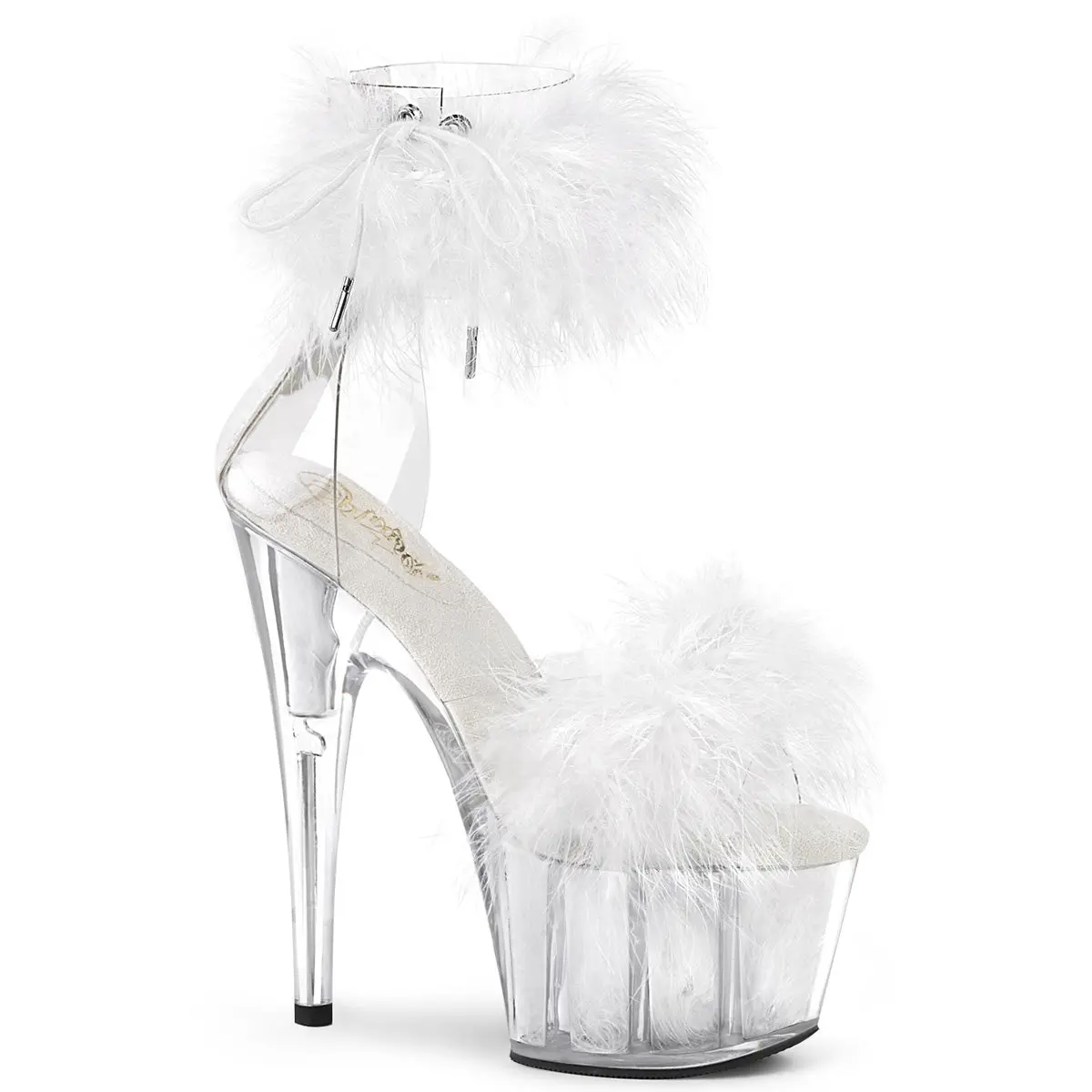 Pleaser Adore-724F Women's Fashion Heeled Ankle Cuff Sandals - 7-in Stiletto, 2.75-in Platform, Marabou Fur, Side Lacing, High Heel Shoes, Party Nightclub Pleaser Heels, Party Nightclub Shoes, Laces, Statement Shoes