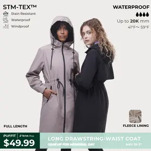 PUFFIT STM-TEX ST200 Long Length Ultra Waterproof Raincoat With Warm Brushed Lining And Drawstring Waist,High-Density Water-Resistant Material & Plush Lining,Shell Jacket,Spring Jacket,SpringStatements,Windbreaker,Dog Walking,School Running,Football Mum