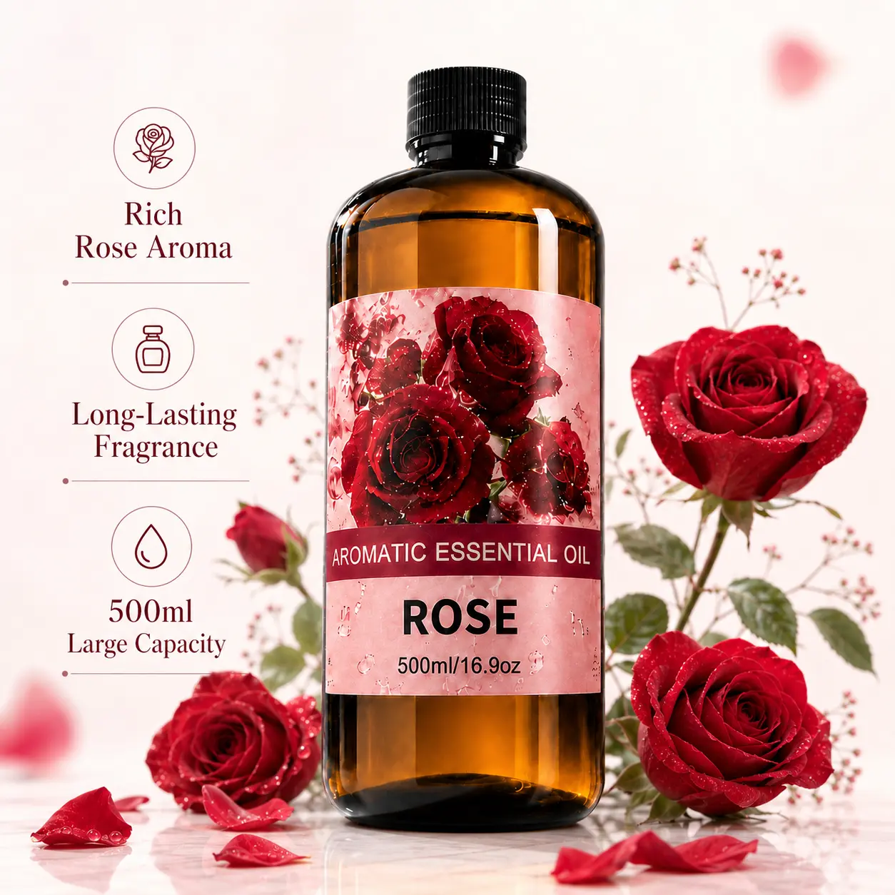 500ml Aromatherapy Fragrance Oil Refill Bottle, Large-Cap Long-Lasting Scent, Easy-Pour Glass Bottle, Multiple Scents, Household Air Purifier Accessory for Bedroom Office
