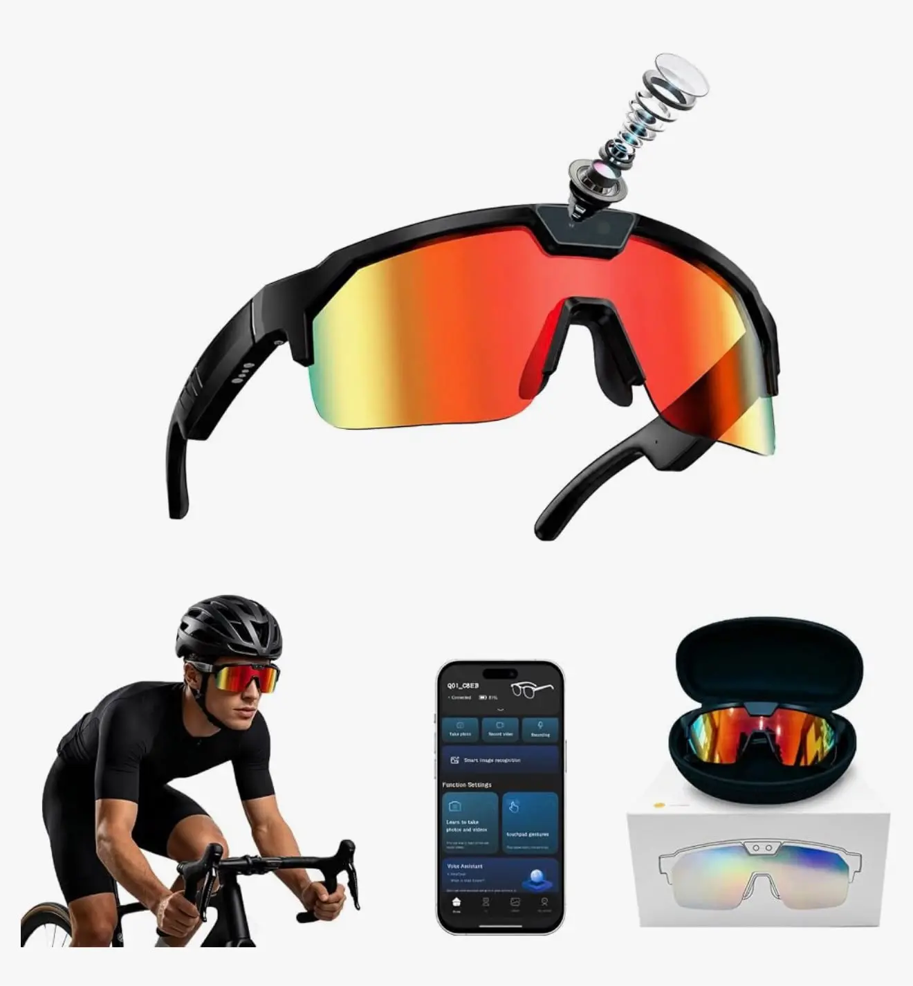 Smart Glasses with 1080P Video Camera, 64GB Memory Card, UV Polarized Camera Lens, Sports-Focused Wearable Electronic Device