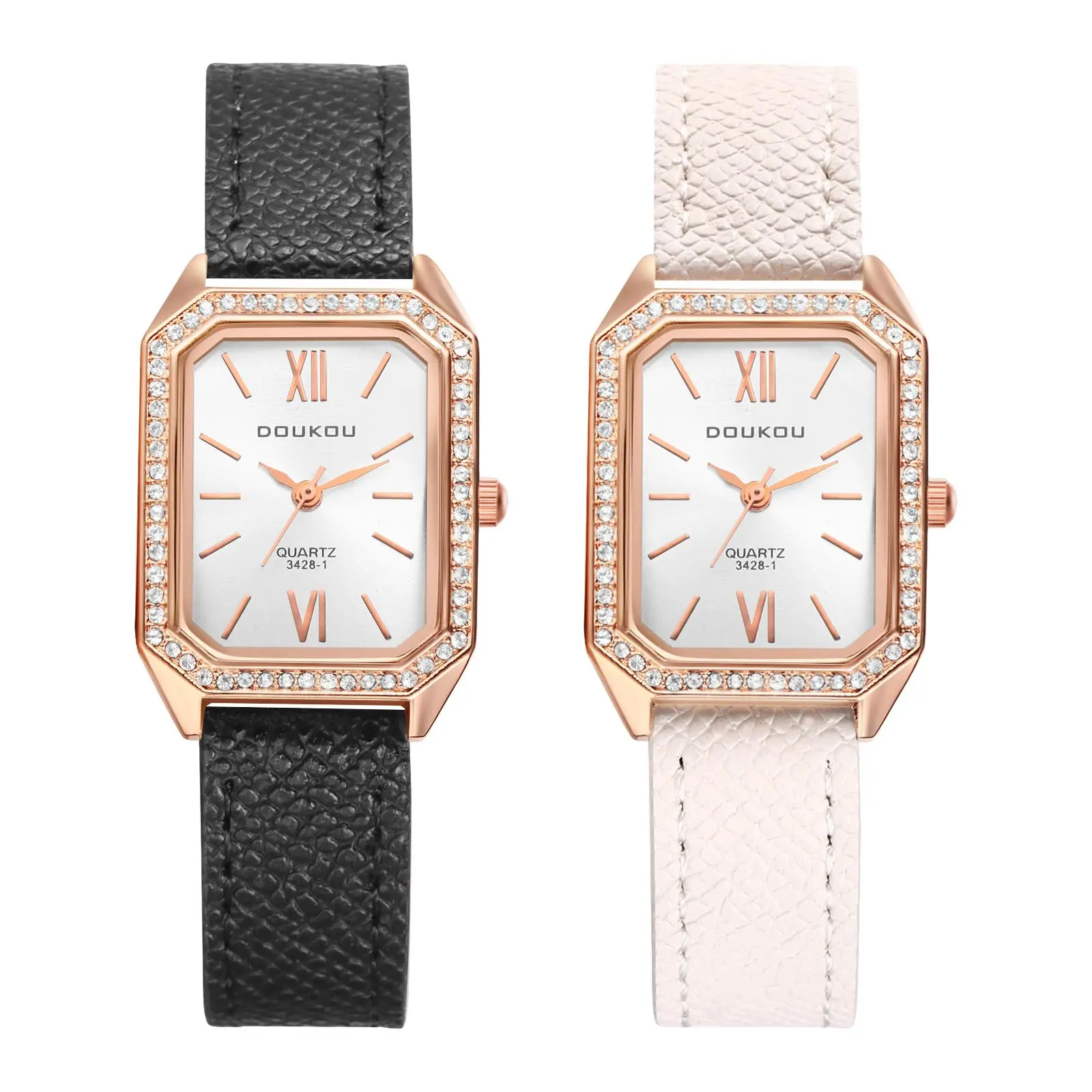 OIDEA Women's Elegant Vintage Rectangle Leather Analog Quartz Wristwatch - 0.82 oz Slim Alloy Watch with Rhinestone Bezel, Sunray Dial, Easy-Reader Bar Roman Numerals, Buckle, Ideal Gift for Daughters (Birthdays) & Girlfriends