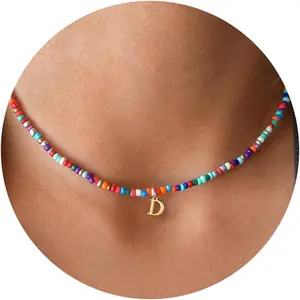 Colorful Beaded Initial Necklace for Girls Jewelry A-Z Letter Choker Necklace Birthday Gifts Stocking Stuffers for Teenage Girl Women Gifts