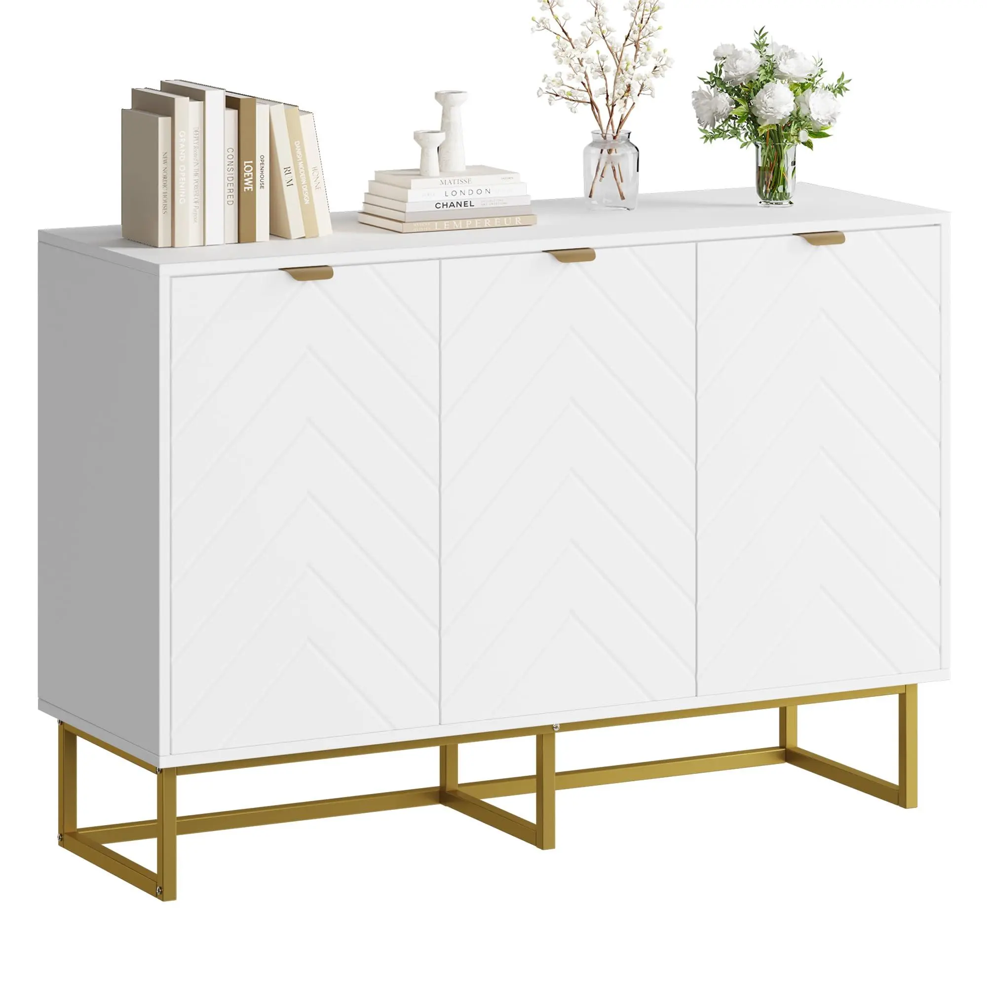 47.2" Rectangular Modern Sideboard Buffet Cabinet - Engineered Wood Console Table with Adjustable Shelf, Metal Legs & Doors for Dining Room, Living Room