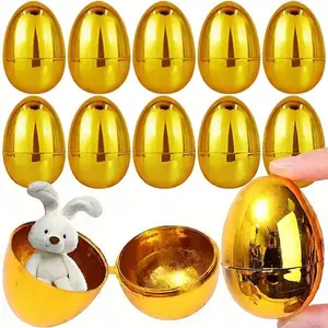Gold-colored ABS plastic fillable Easter eggs, 6/12 per pack, various patterns, suitable for Easter egg hunt party supplies, multi-colored holiday supplies, dolls not included.