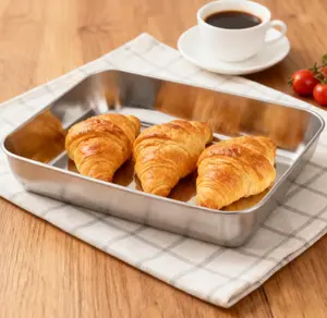 3-Pack Stainless Steel Baking Trays, Heavy-Duty Oven-Safe Rectangular Pans for Baking, Roasting, Preparation & Serving