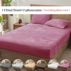 3pcs  Velvet Pillowcase Bed Sheet Set, a soft and warm autumn and winter fitted sheet set, including 1 fitted sheet and 2 pillowcases, perfect for bedrooms and guest rooms, enhancing comfort and decoration, Enhancing Your Sleep Experience