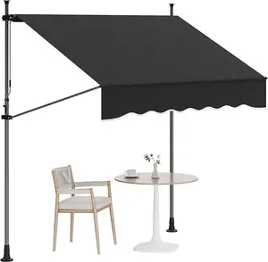 118'' Manual Retractable Awning, Patio Awning Outdoor Sunshade Shelter, Angle & Height Adjustable Sunsetter Retractable Awning UV Protection for Any Window or Door, Black