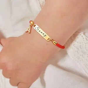 Custom Initial Letter Name Bracelet for Little Girl Boy, Personalised Birththday Gift, Red Thread Rope Bracelet Adjustable