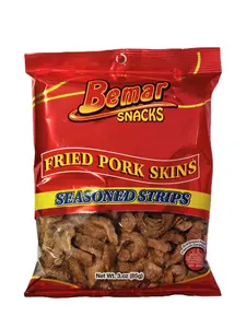 Bemar Snacks Fried Pork Skins Seasoned Strips – 3 oz Bag | Crunchy Chicharrones, Freshly Fried & Salted
