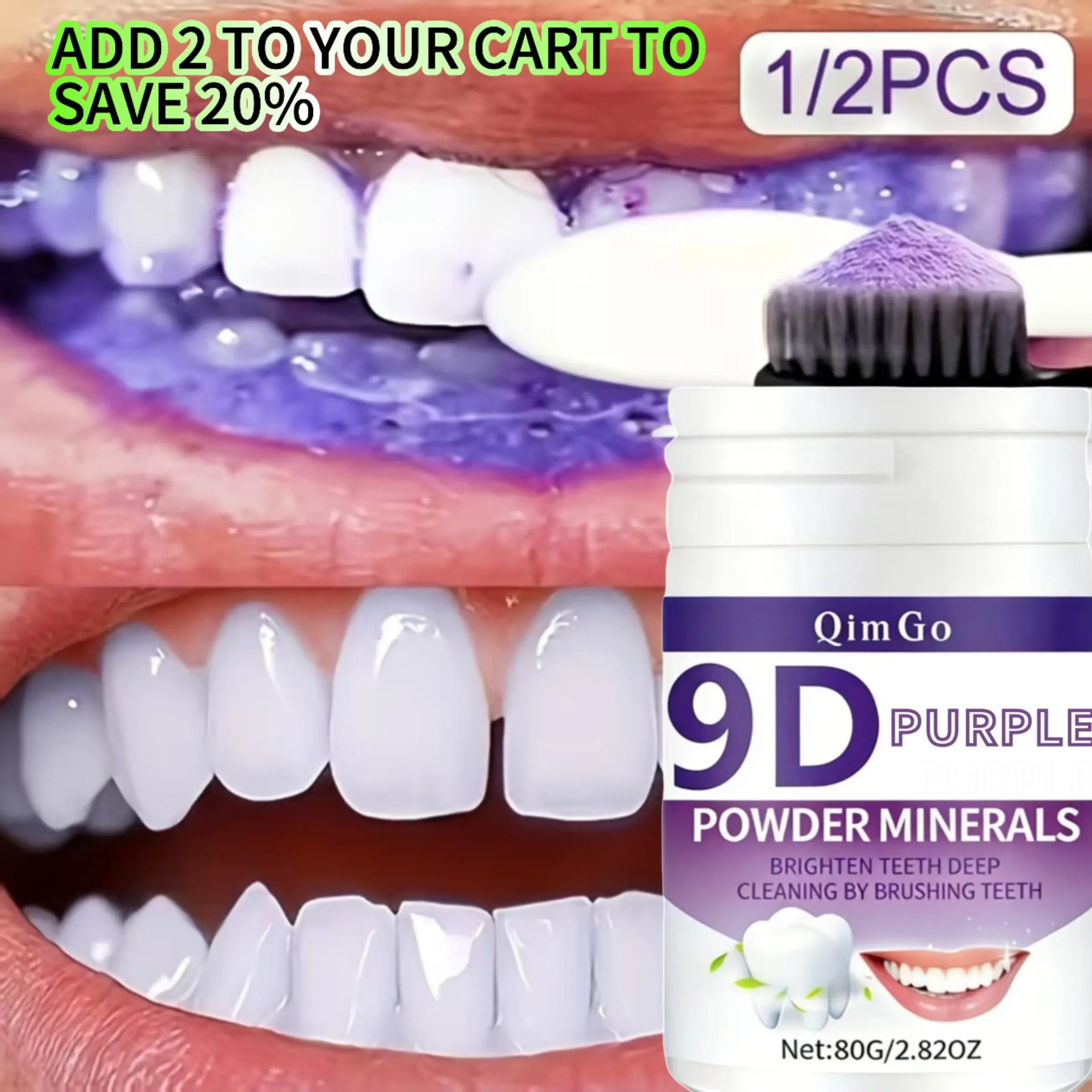 9D Teeth Whitener Powder, with Hydroxyapatite & Natural Extracts, Deep Cleaning & Polishing, Effective Stain Removal Tooth Powder, Teeth Stain Cleaner, Teeth Brightening Powder