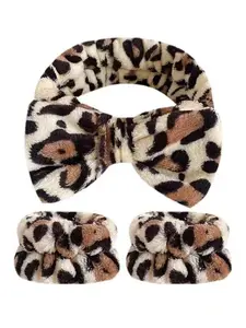 3pcs Leopard Girls Sponge Spa Soft Headband Wristbands Hair Accessories Set For Party Gifts ,Daily Use, Wash Face, Makeup Use Lady Mom