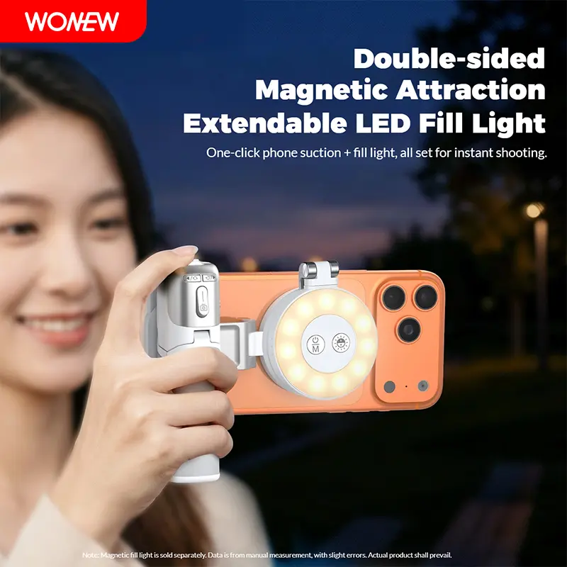 Zoomable Magnetic Selfie Stick WONEW Z3, Mini Palm Grip & 360° Tripod Stand, Adjustable Focus Phone Holder, Lightweight for Outdoor Travel tiktokshopbacktoschool,back to school,back to school haul
