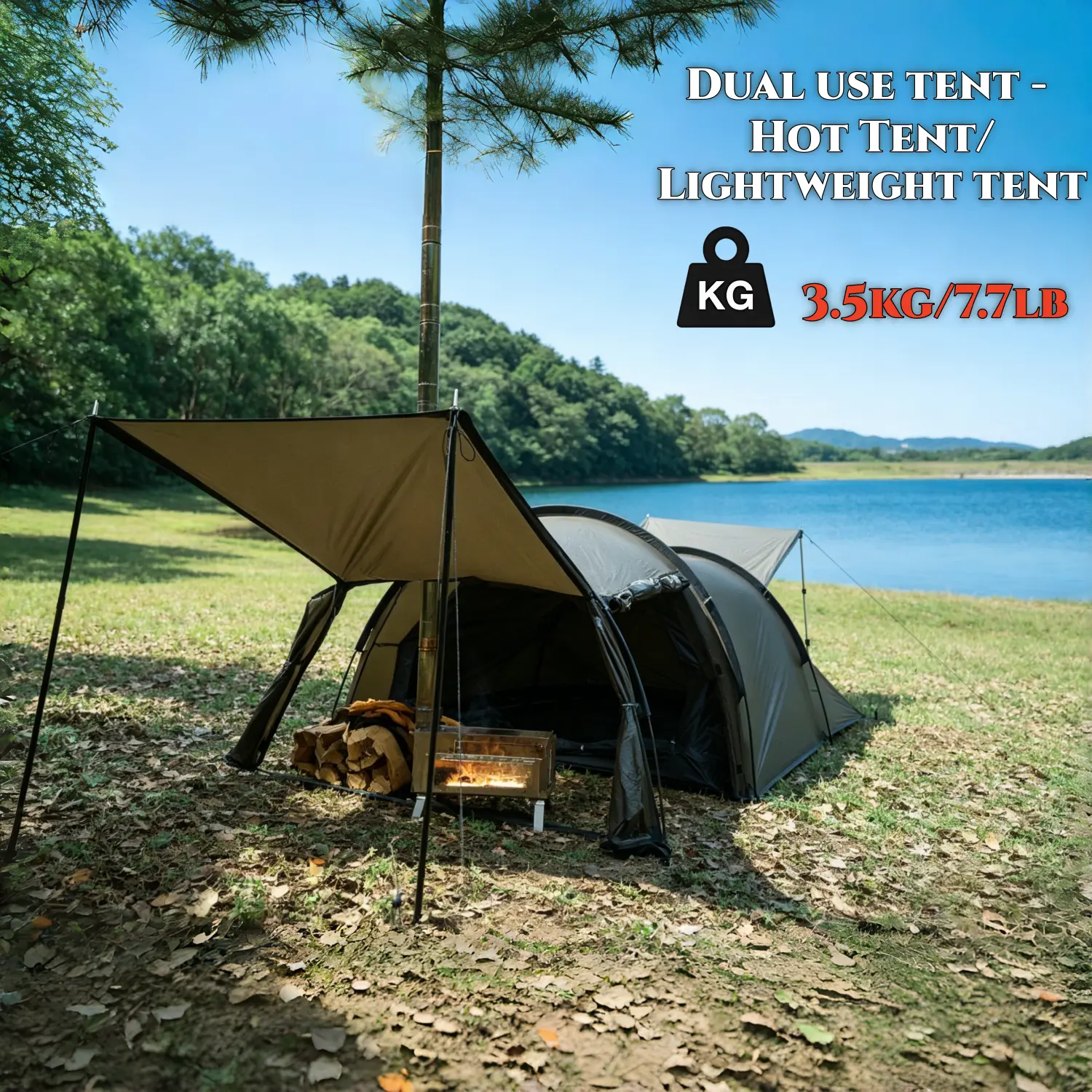 Camping Hot Tent with Stove Jack and Inner Tent Tunnel Style Camping Winter 4 Season Tent 1-2 Person Backpacking for Camping Hiking Hunting Fishing Waterproof Windproof Lightweight 153 x 67 x 43 (inches)