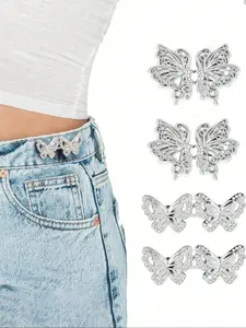 Adjustable Denim Jeans Cinchers Set, Butterfly Button Loose Jeans, Detachable Waist Clips, Belt Clamps, Seamless Buttons for Smaller Fit, Butterfly Pattern Accessories