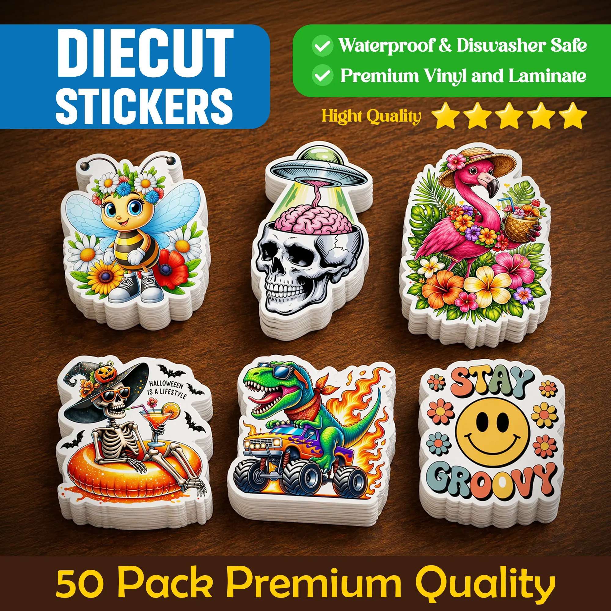 Custom Logo Vinyl Stickers: Die Cut Waterproof Labels – 50 Pack Premium Quality Stickers for Laptop, Bottle, Small Businesses
