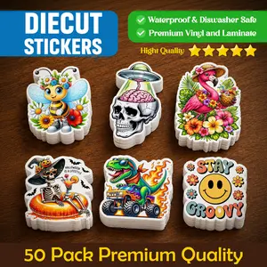 Custom Logo Vinyl Stickers: Die Cut Waterproof Labels – 50 Pack Premium Quality Stickers for Laptop, Bottle, Small Businesses