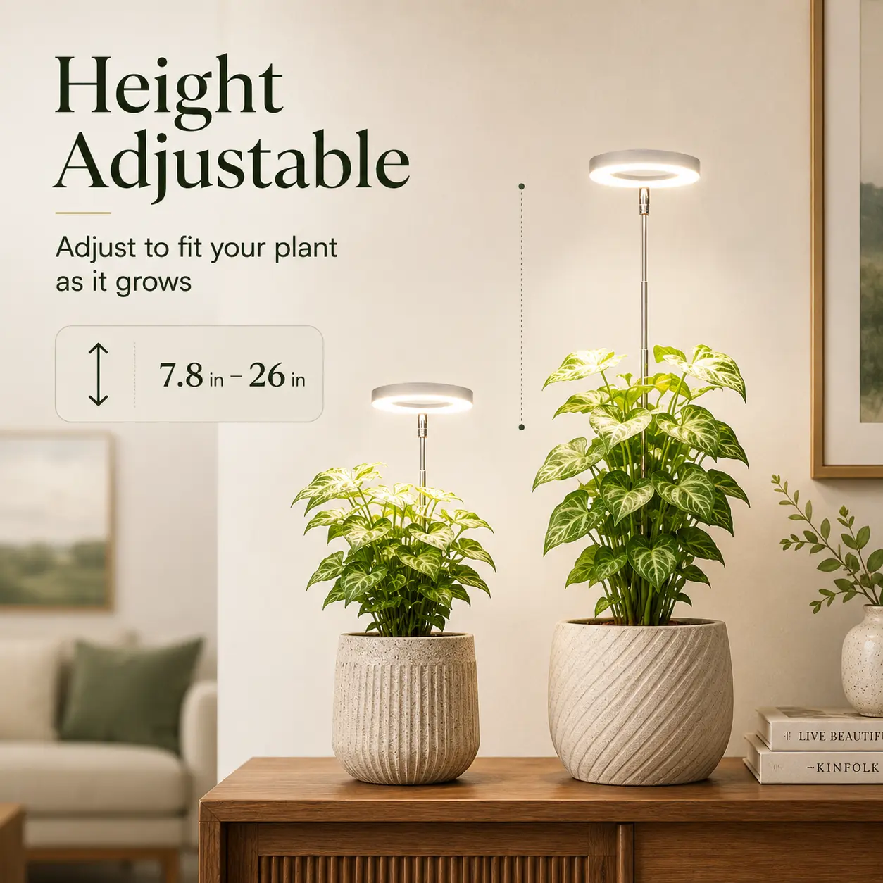 2 Pack USB-Powered Full Spectrum LED Grow Lights for Indoor Plants - 10 Brightness Levels, 3 Color Modes, Adjustable Height (3.5"-21"), Timer Function; for Greenhouse Seed Starting, Terrarium Use