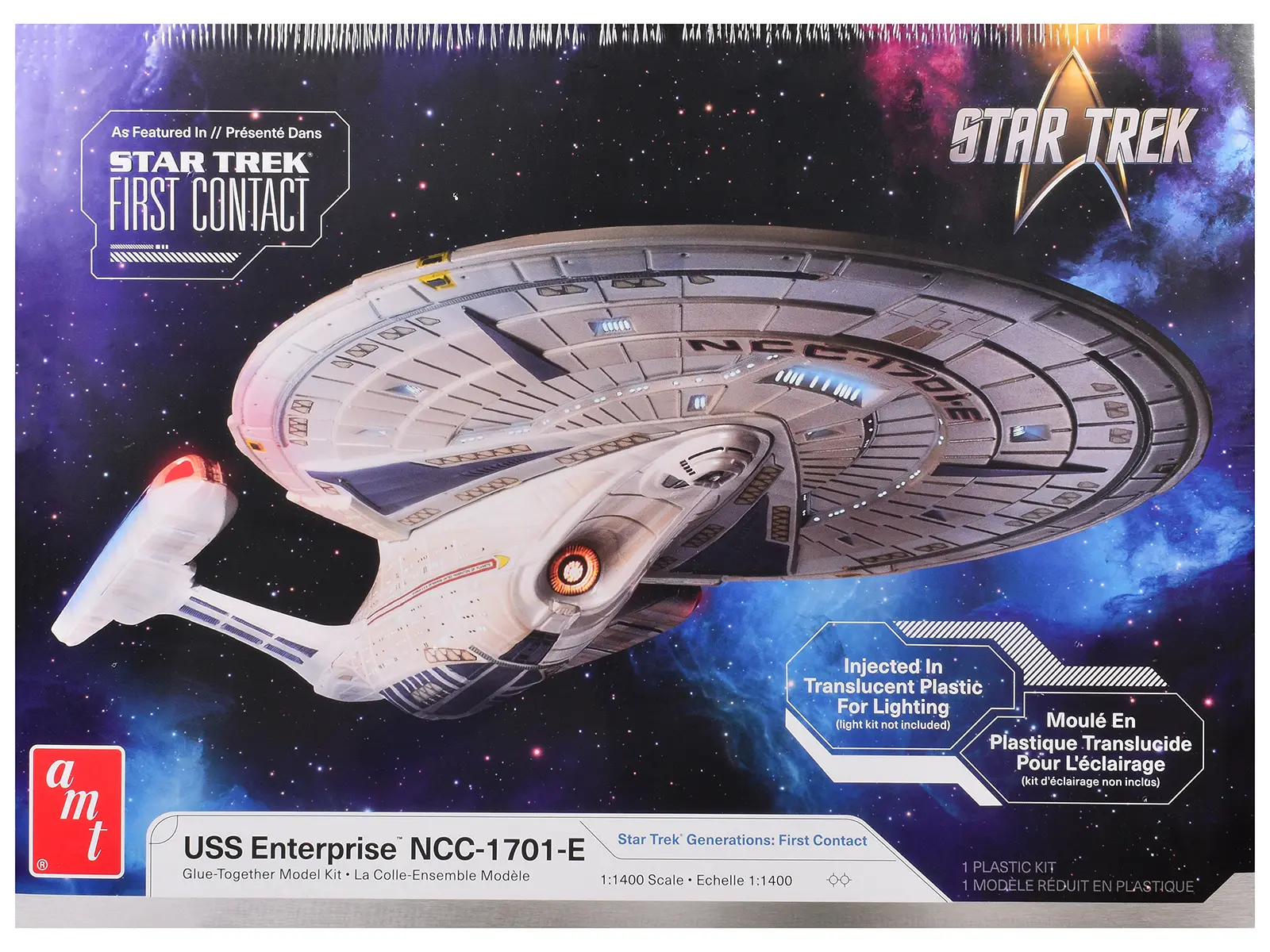 Skill 2 U.S.S. Enterprise NCC-1701-E Space Ship "Star Trek: First Contact" (1996) Movie 1/1400 Scale Plastic Model Kit by AMT