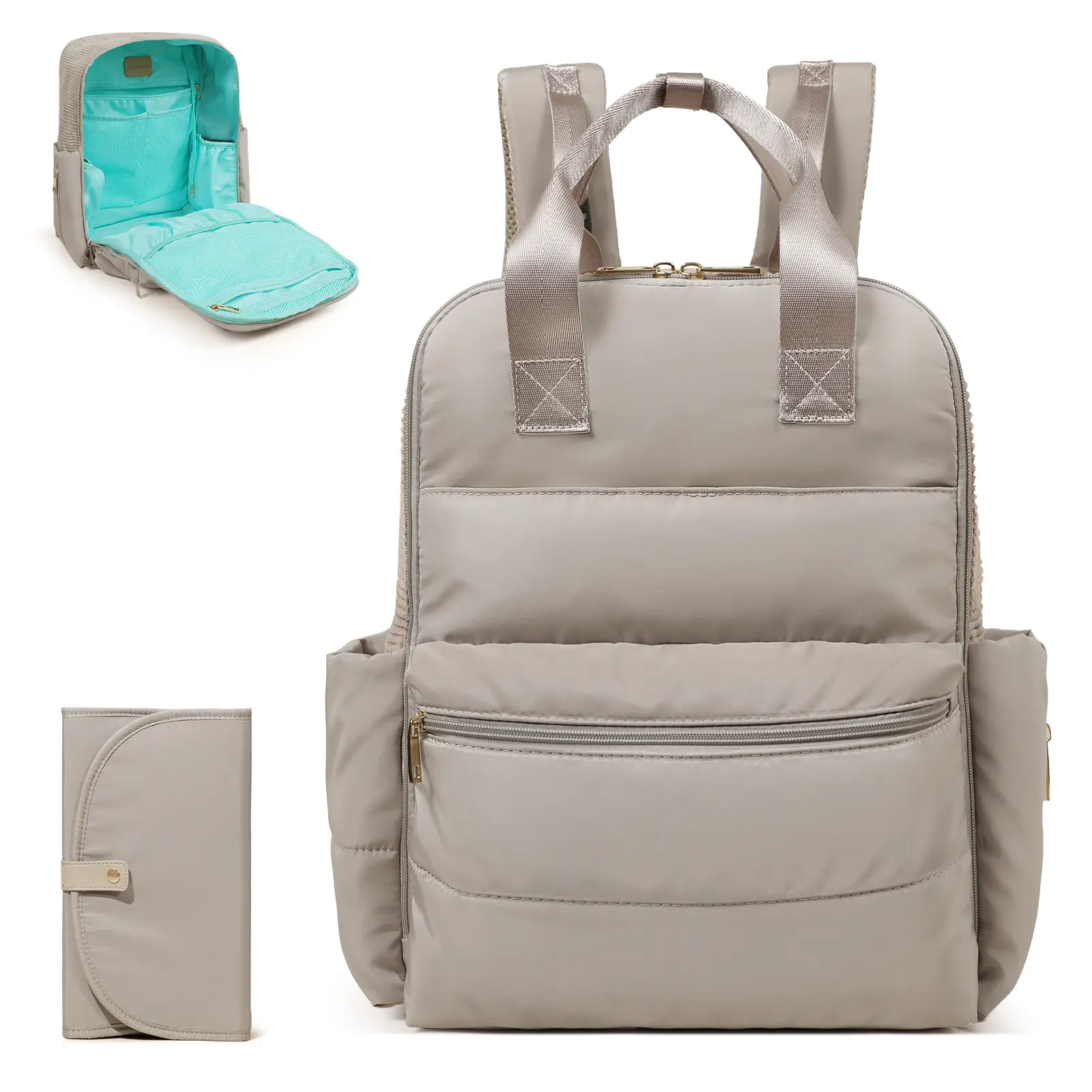 Miss Fong × MOMINSIDE Patchwork Diaper Bag - Casual Carry-on Lightweight Travel Backpack, Laptop Compartment, Carry Luggage for Suitcase, Free Changing Pad for Infant Newborn, Baby Shower Gift