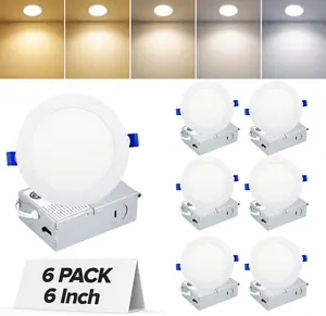 LED Ultra-Thin 6Inch 5CCT Multicolor Recessed Light ceiling lights with Junction Box Dimmable 2700k,3000K, 3500k,4000K, 5000K,12W 1050Lumen 110-130V,ETL,wafer lights LED lights bedroom canned lights luces led para casa