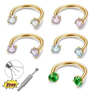 Titanium 16G/18G/20G Cubic Zirconia Horseshoe Multi-functional Lip/Nose/Nipple/Eyebrow Captive Hoop Ring Barbell Tragus Cartilage Stud Earrings Piercing Jewelry