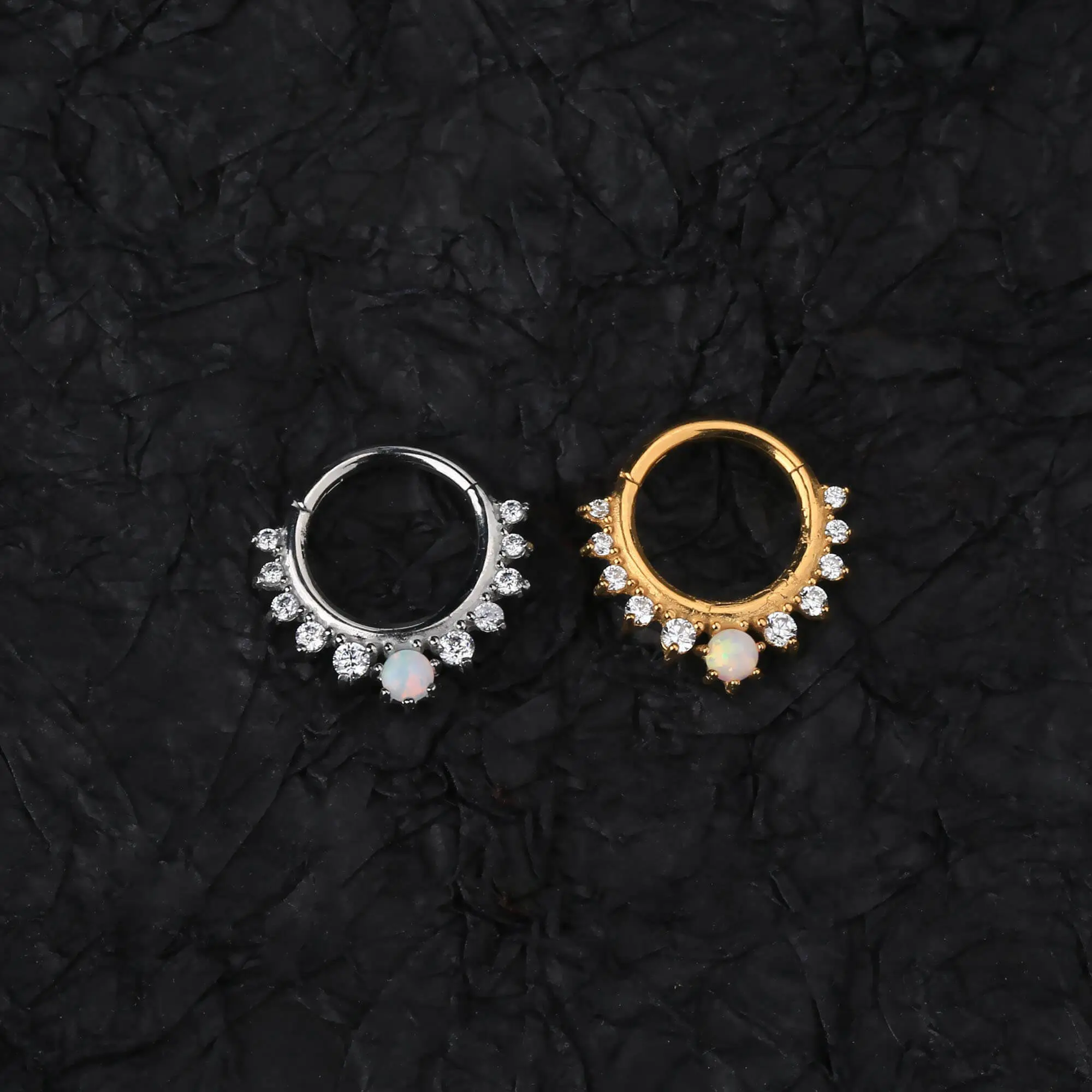 Oufer 16G Hinged Segment Septum Piercing Jewelry, Adorned with Opal CZ Stones