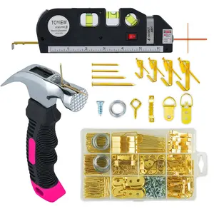 Picture Hanging Kit Tool, 352pcs Hanging Hardware with Heavy Duty Frame Hooks, Wire, Nails, D Rings, Photo Sawtooth Hangers, Wall Art Hanging Kit with Laser Level, Pink Claw Hammer.Thanksgiving hostess gifts.Christmas giftsets