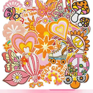 40-Piece Random Hippie Embroidery Iron-On Patches, Floral Design, Iron-On or Sew-On Sewing Accessory for DIY Clothing & Backpack Decoration