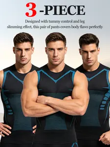 3 Pack Mens Slimming Shapewear Compression Tank Tops, Tummy Tightening Sleeveless Athletic Vest, High Stretch Breathable Undershirts for Daily Wear & Workout