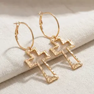 Vintage Cross Dangle Earrings for Women – Elegant Hoop Earrings, Fashion Statement Accessory, Gift for Her Trend Cross Design Dangle Earrings, 1 Pair Vintage Trendy Dangle Earrings, Chic Gorgeous Jewelry As Gift for Girlfriend