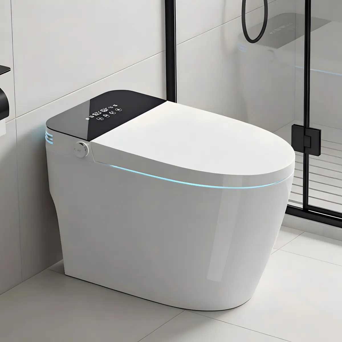 [Bellemave] Tankless Smart Toilet With Bidet Built In, One-piece Bidet Toilet Seat, Auto Flush, Auto Open/Close,Heated Seat, Warm Water and Dry, Adjustable Temp,Remote Control Side Know