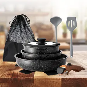 [LIVE] KITCHEN ACADEMY Removable Handle Pots and Pans Set - 10 Pieces Green Cookware Set with Removable Handle, RV Induction Cookware Set for Camping