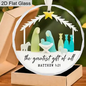 Sea Glass Nativity Scene Bible Verse The Greatest Gift of All-Round Crystal Glass Christian Christmas Easter Thanksgiving Gift, Christian Decoration, Home Decoration, Religious Home Decor