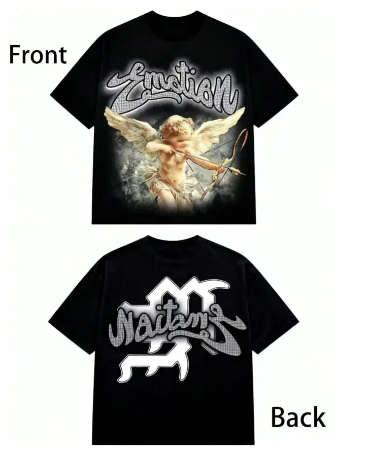 Men Cupid Angel Emotion Y2K Graphic Tee Streetwear Men Anime Shirt Hip-Hop Men Summer Clothes Men Clothes Double Sided Top