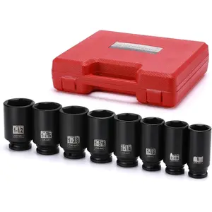 8 count 1/2-Inch Drive Deep Impact Socket Set, CR-MO, 6 Point, Deep, SAE, 1-Inch - 1-1/2 inch, 1/2" Drive Axle Nut Socket Set
